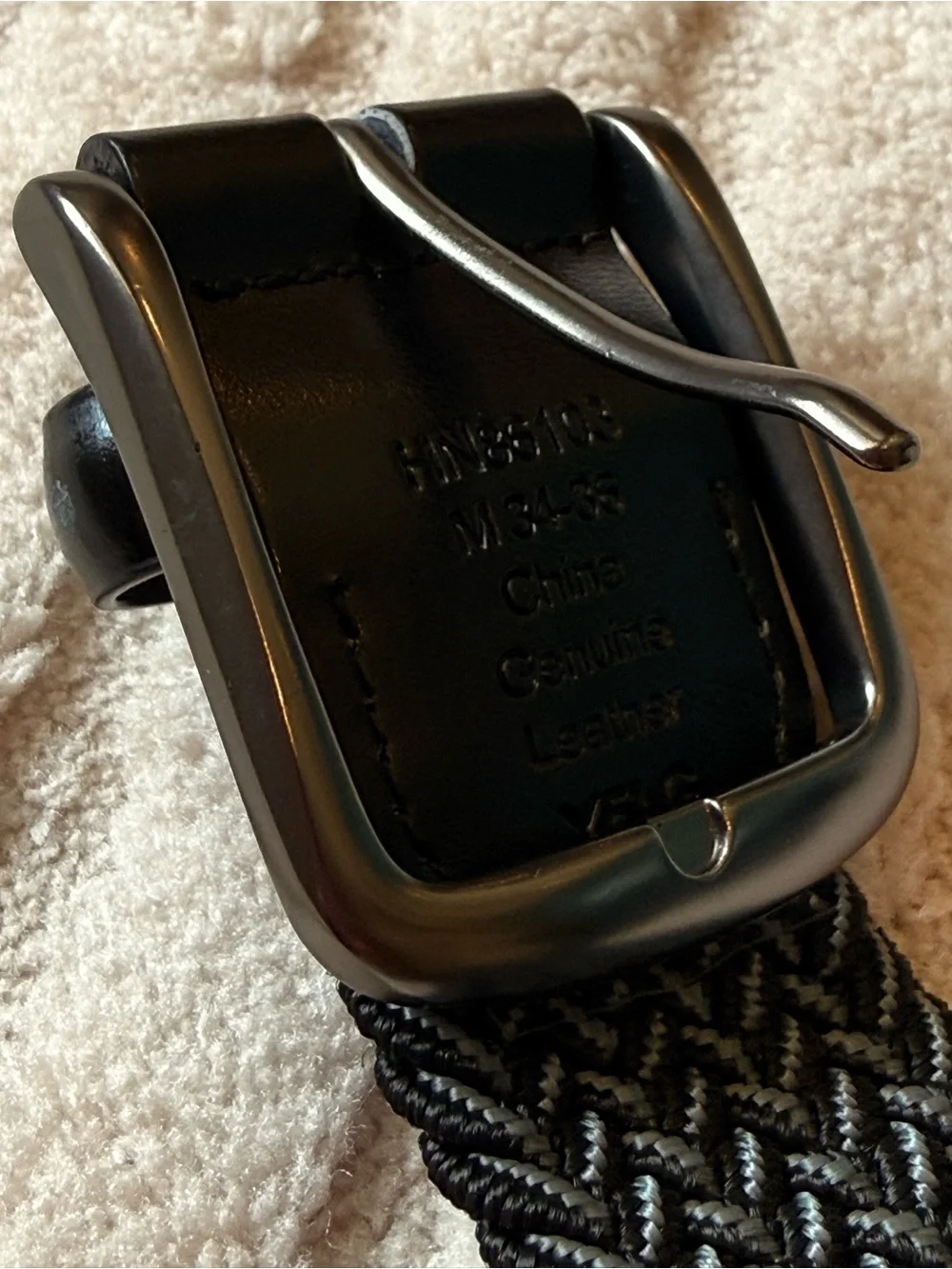 Original Penguin Black Braided Elastic Belt with Leather Trim